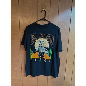 El Paso Texas Women’s Large Skeleton Horse Cactus Graphic Black Cotton T-shirt